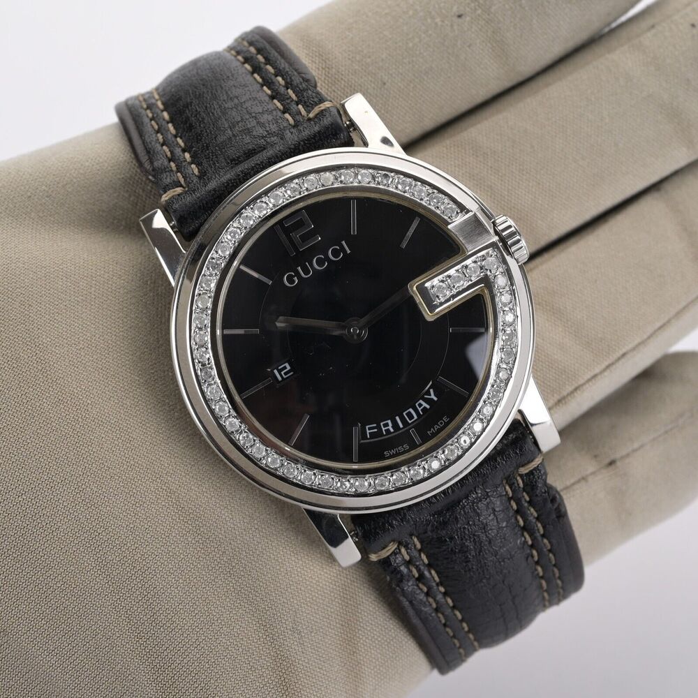 Gucci G Day Date 101M 2+ Carat Diamond Bezel Black 40mm Men's Watch